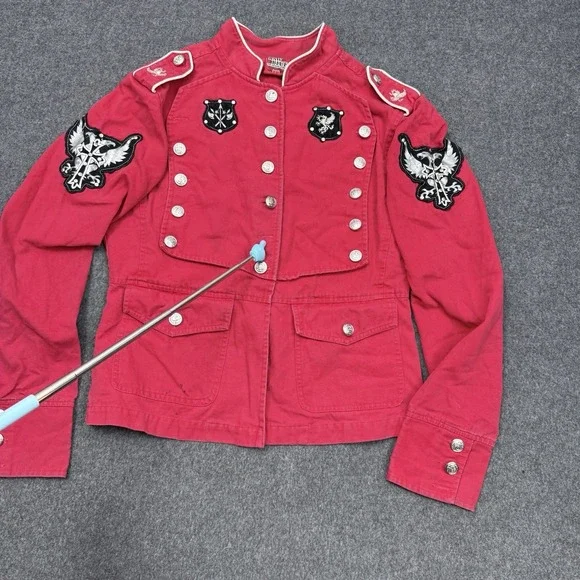 Raw Blue Military Jacket Large Red Embroidered Patch Button Coat - Picture 16 of 16